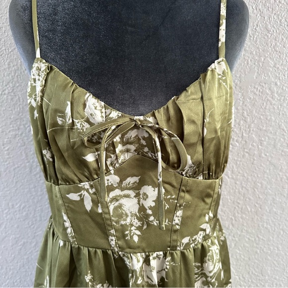 Inspired Hearts Olive Green Floral Maxi Slip Dress XL - Picture 3 of 8